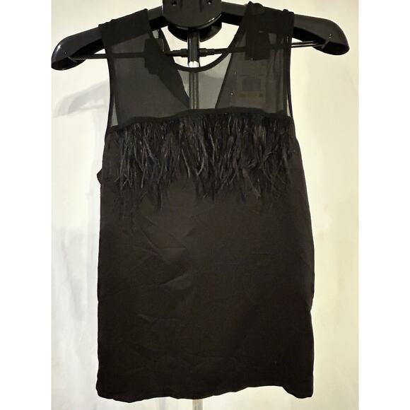 NWT Michael Kors Black Feathered Mesh Panel Tank Women's size M - Picture 1 of 4